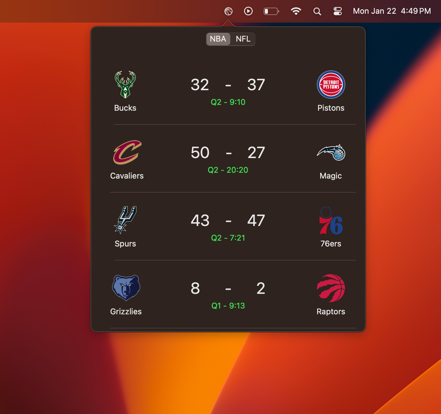 SportsBar header