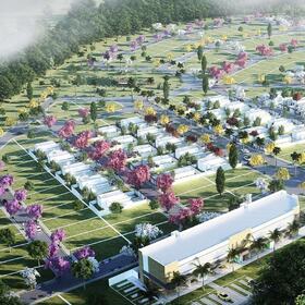 3D aerial rendering of a residential area